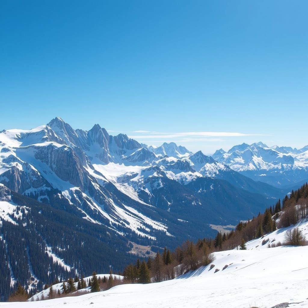 Majestic Alps Mountain Range Snow Peaks and Valleys