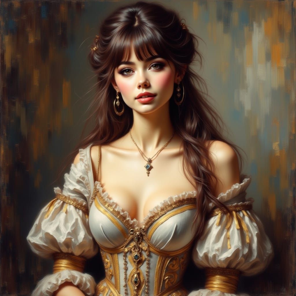 Gauguin-Inspired Portrait of a Lush Beauty in an Elaborate G...