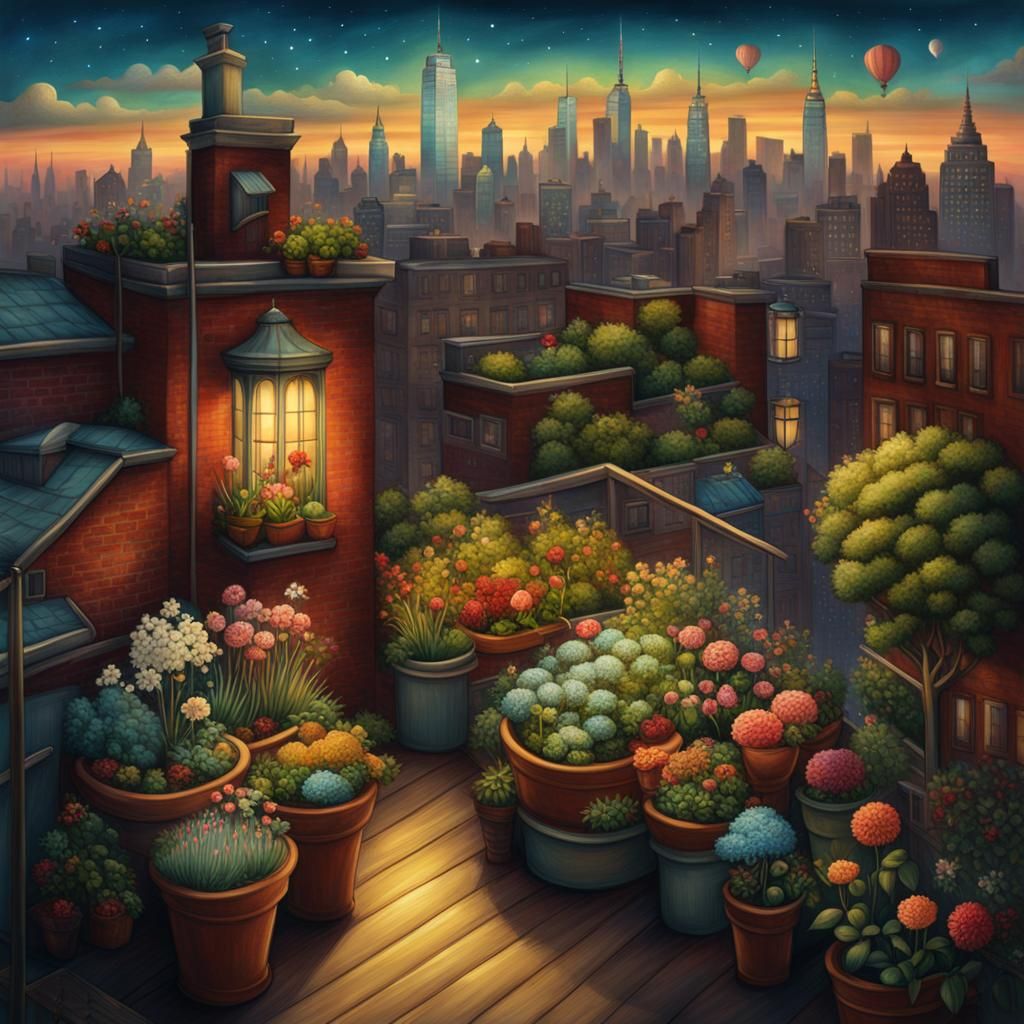 Rooftop Garden in Manhattan: Digital Painting