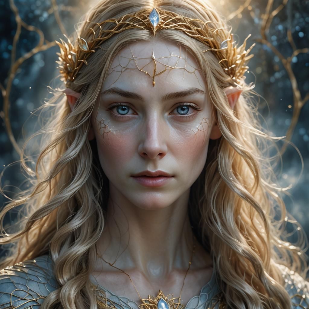 Ethereal Galadriel Portrait in Hyperrealistic Digital Art