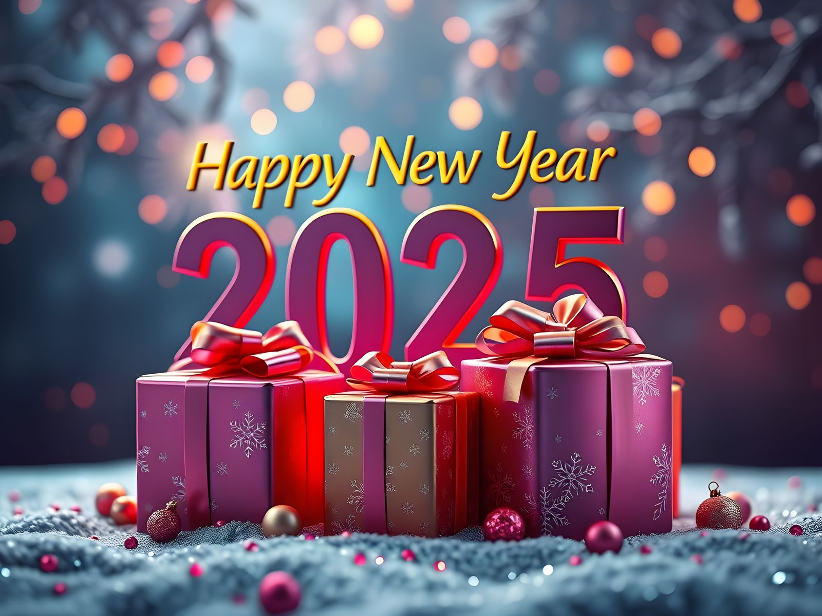 Happy New Year 2025 Gift Boxes, Detailed Matte Painting