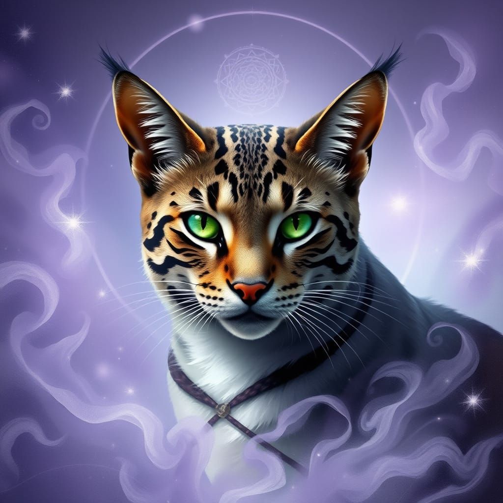 Mystical Emerald-Eyed Cat in Dreamlike Light