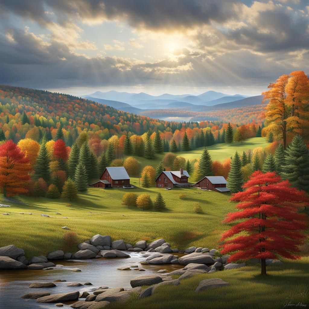 Detailed Matte Painting of Vermont Landscape