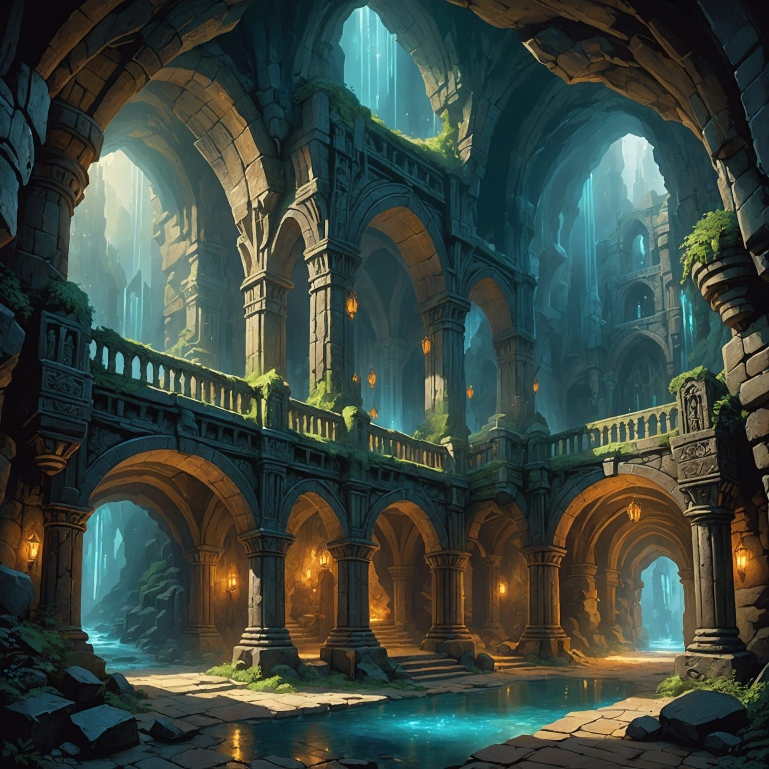 Dwarven Palace Cave with Glowing Crystals