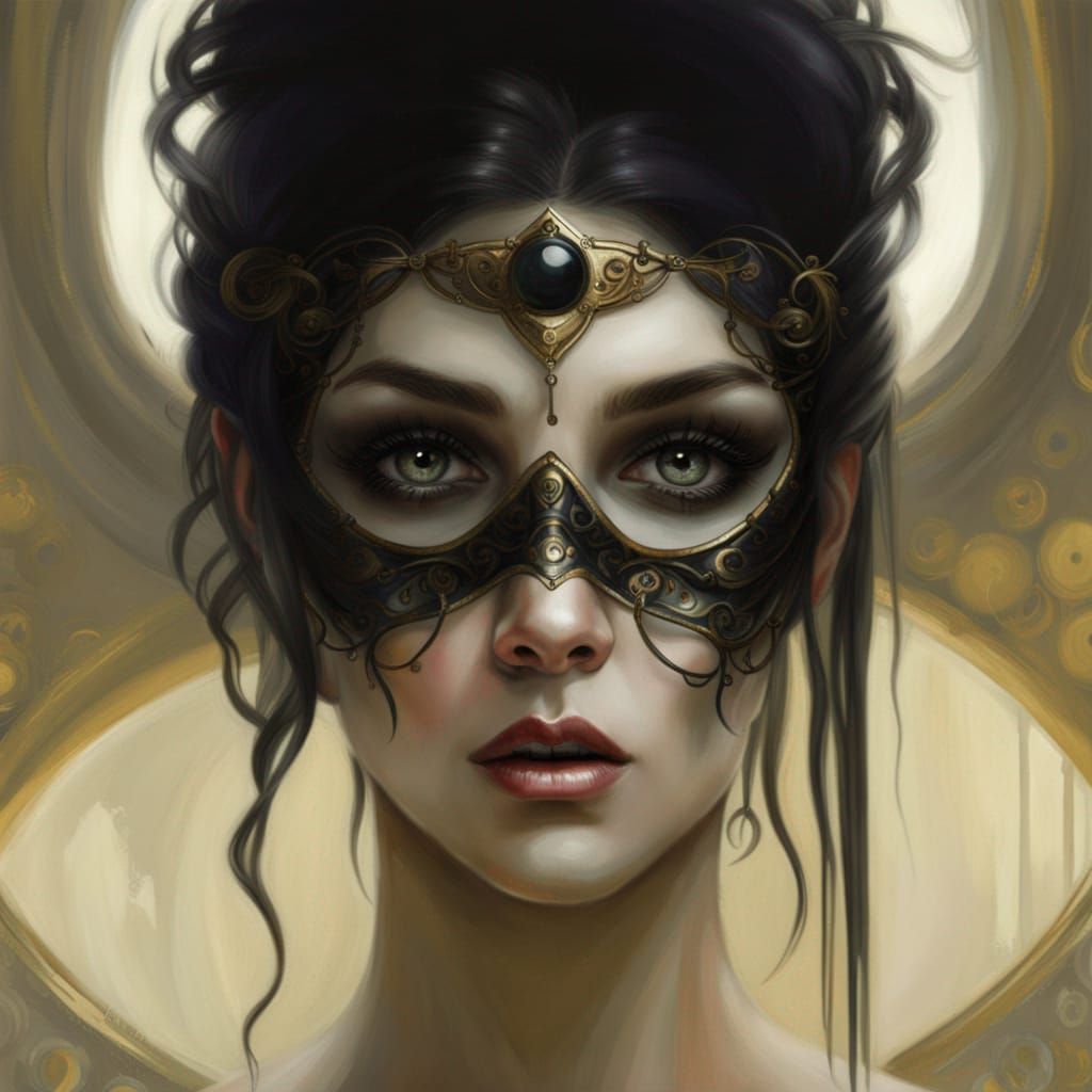 Ornate Woman in Mask: Hyperrealistic Portrait