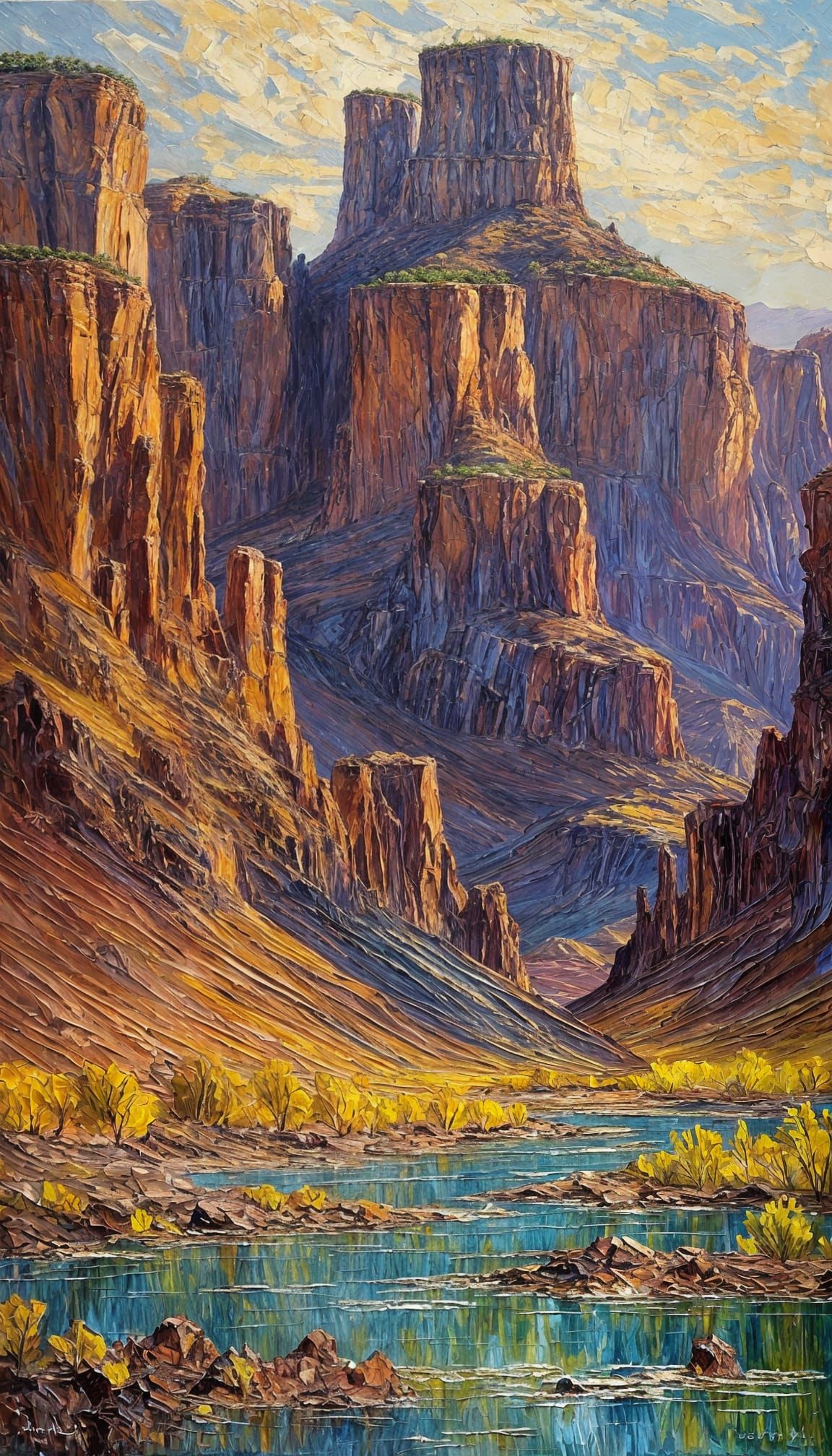 Dramatic Western Buttes in Oil Impasto Style