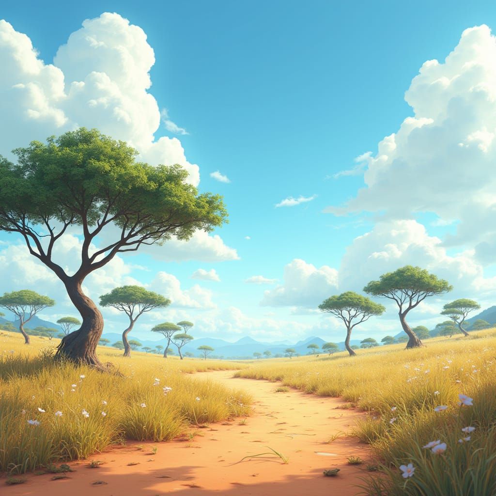 African Savanna Landscape in Pixar 3D Style