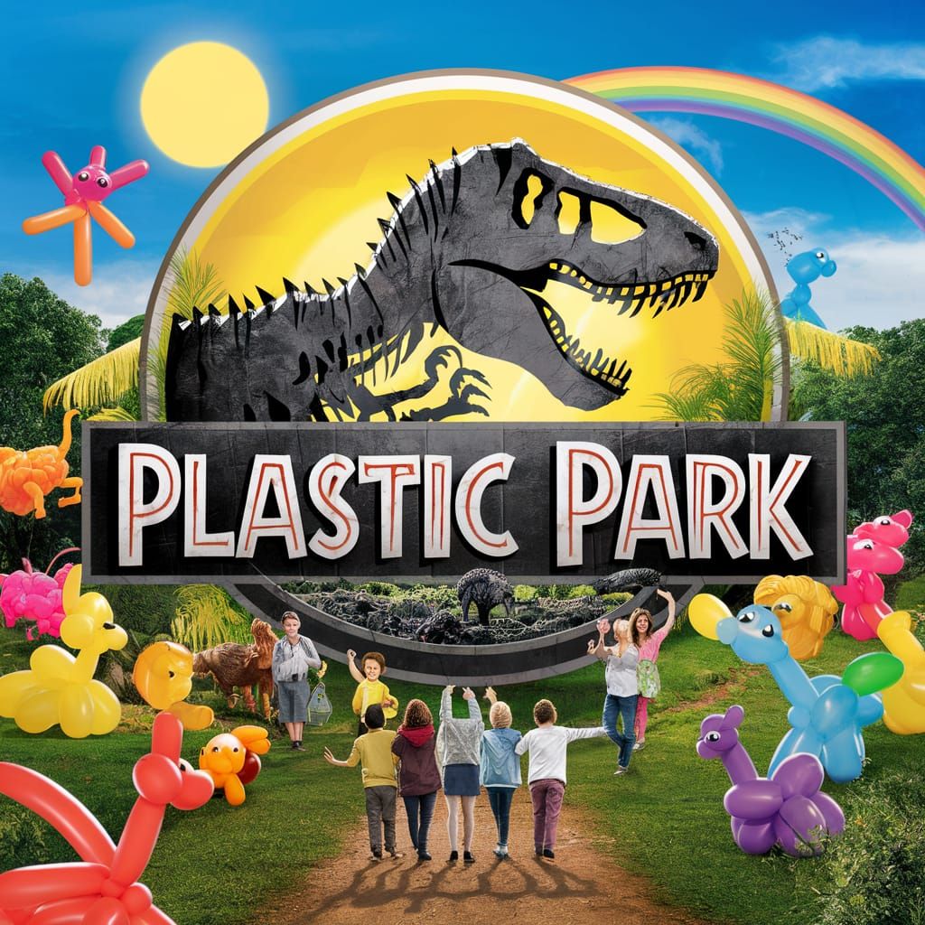 Jurassic Park Movie poster parody with Balloon animals, 'Pla...