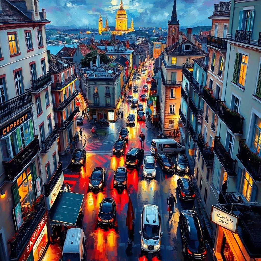 Night Cityscape in Expressionist Impasto Style