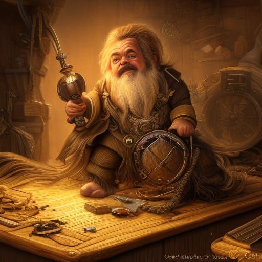 Detailed Dwarf Smith at Anvil, Fantasy Art
