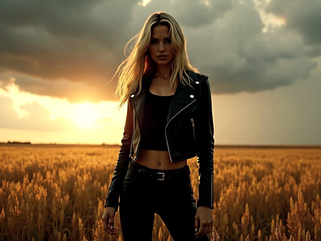 Gothic Woman in Prairie at Dawn: Fantasy Art