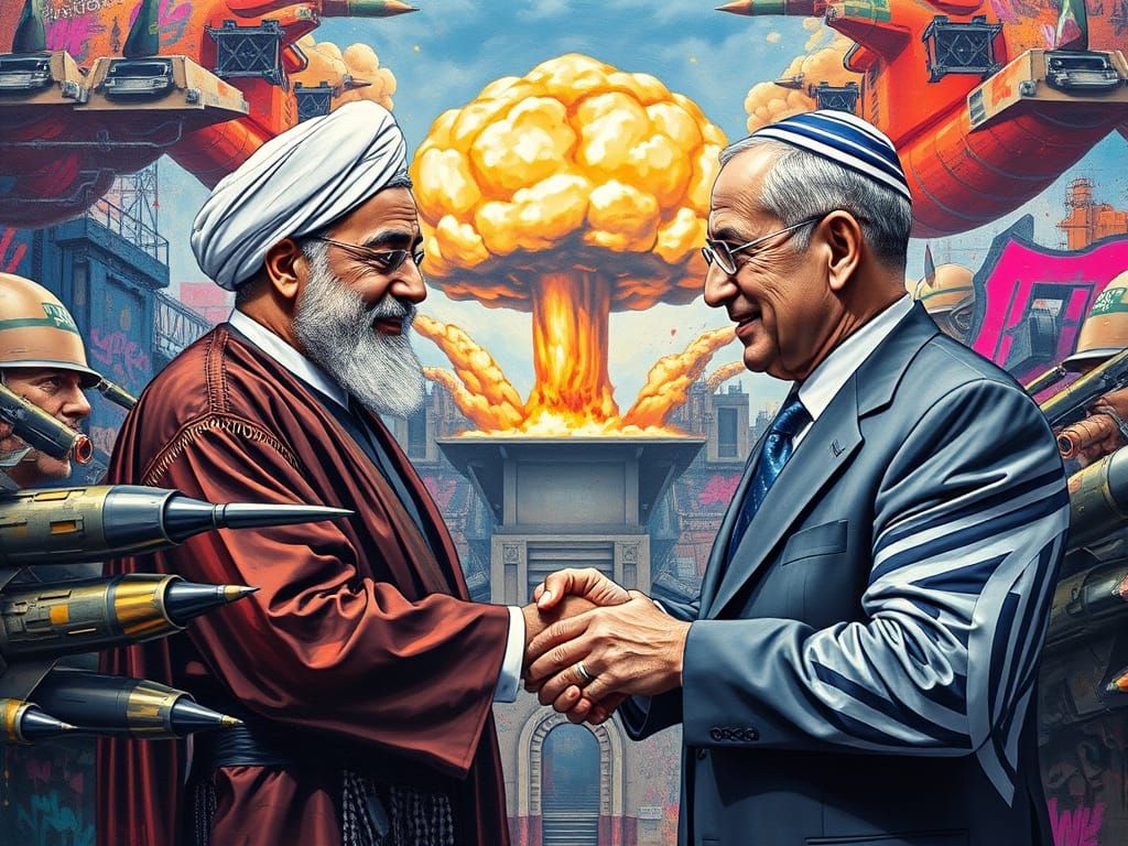 Iranian and Israeli Leaders Shake Hands in Street Art