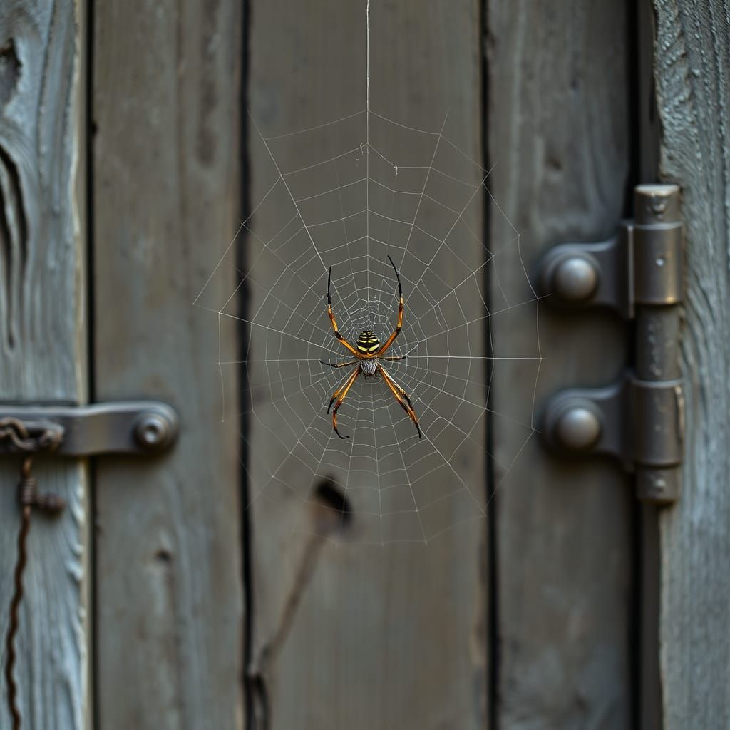 Spider Web on Barn Door in Impressionist Style