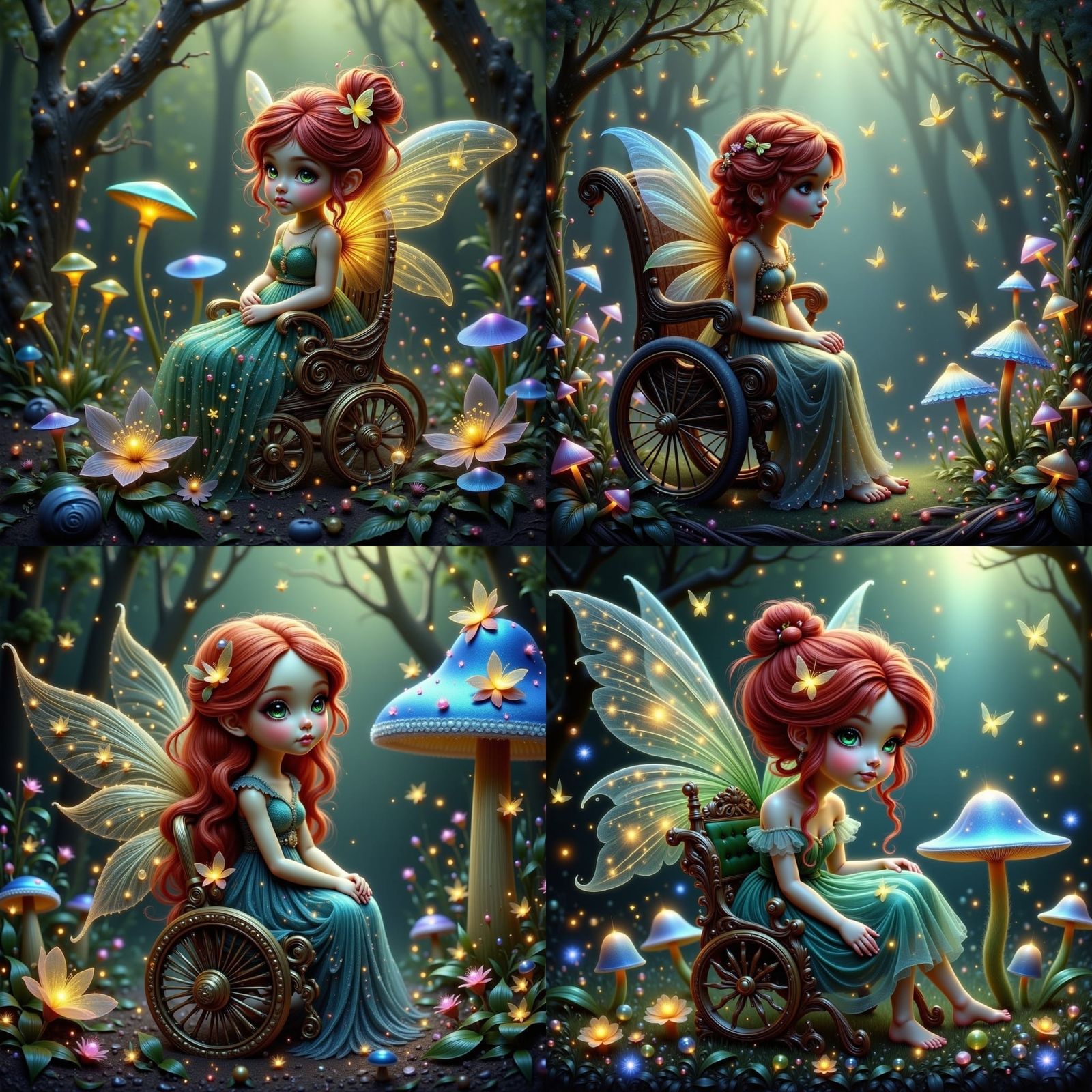 Whimsical Fairy in Victorian-Style Wheelchair with Biolumine...