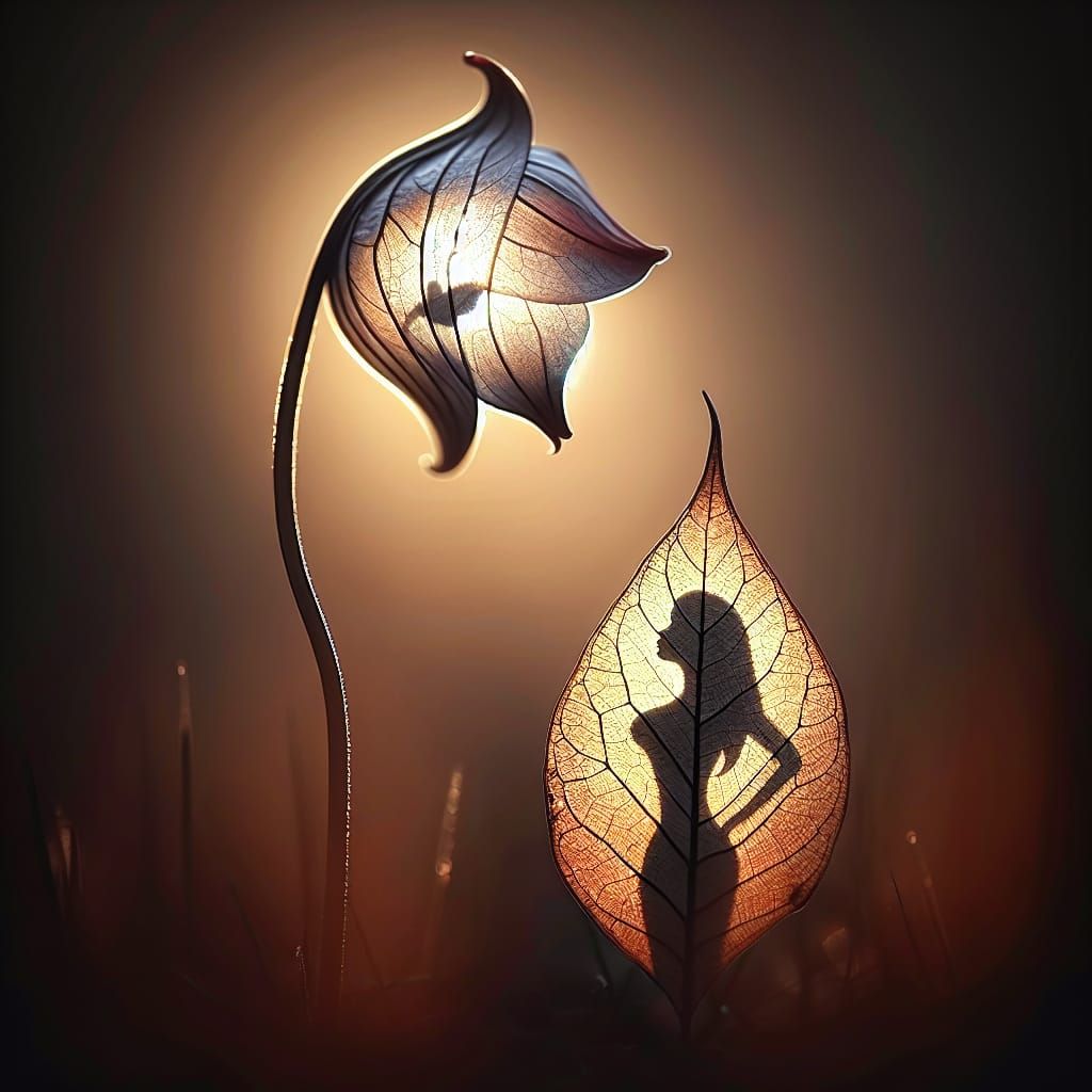 Ethereal Flower Woman with Autumn Leaf