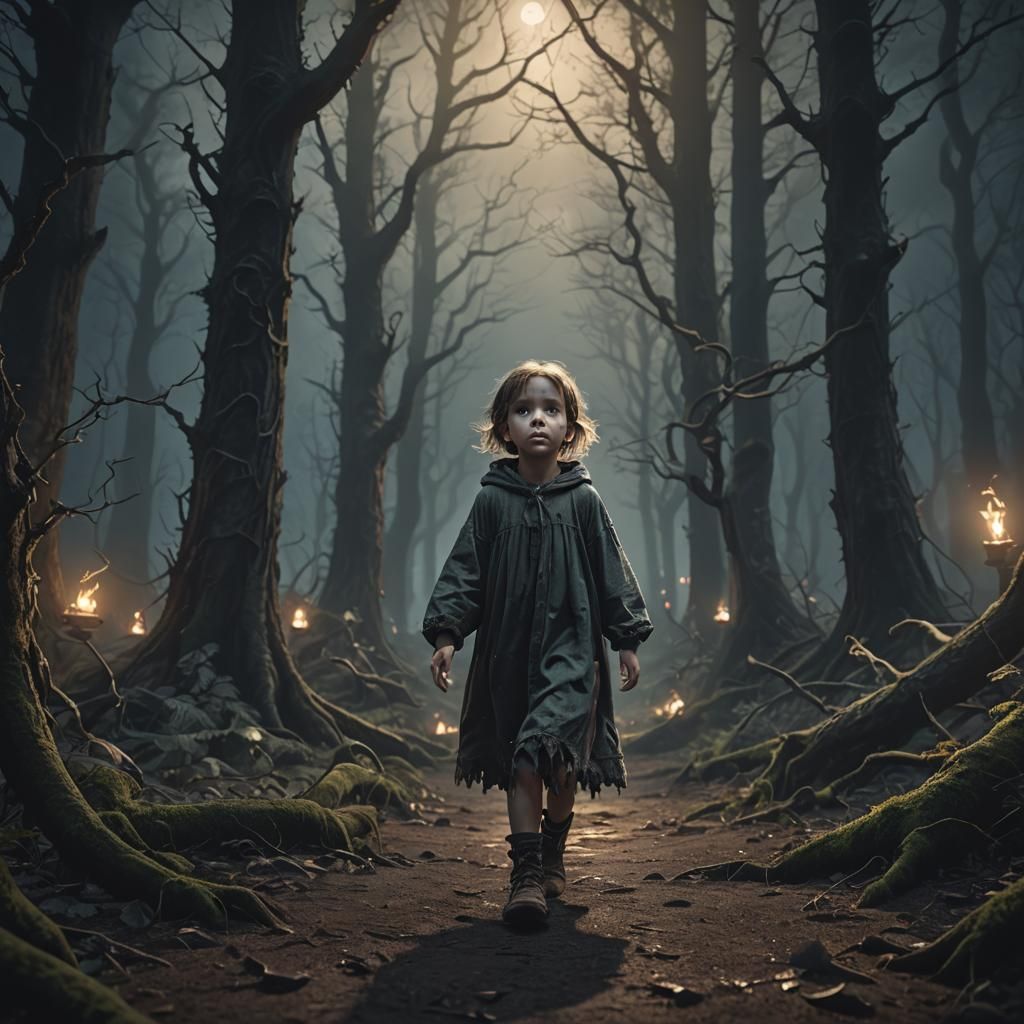 Ghostly Child in Haunted Forest: Fantasy Concept Art