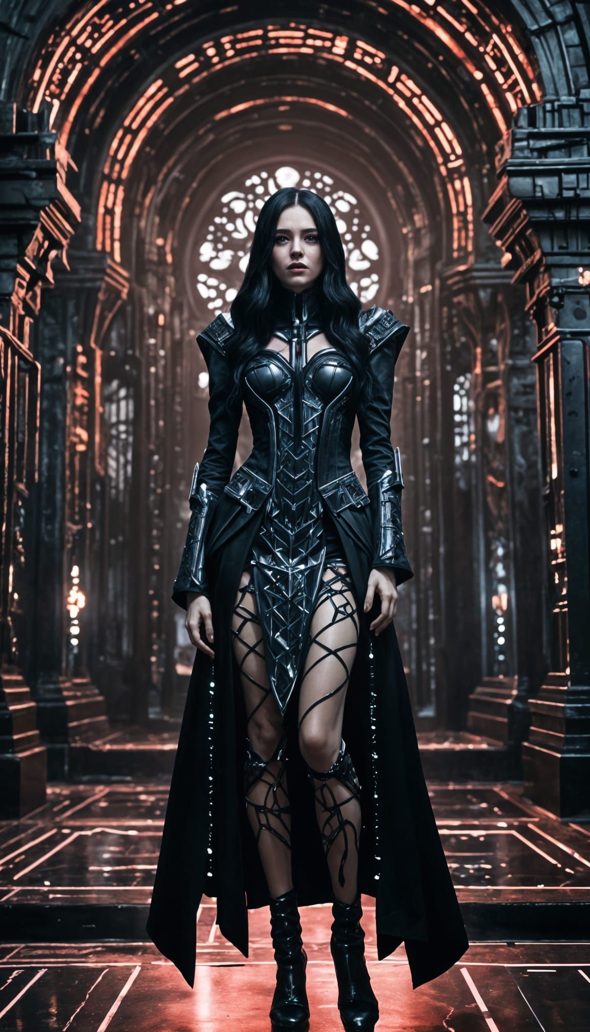 Cyber Gothic Vampire Queen in Futuristic Castle