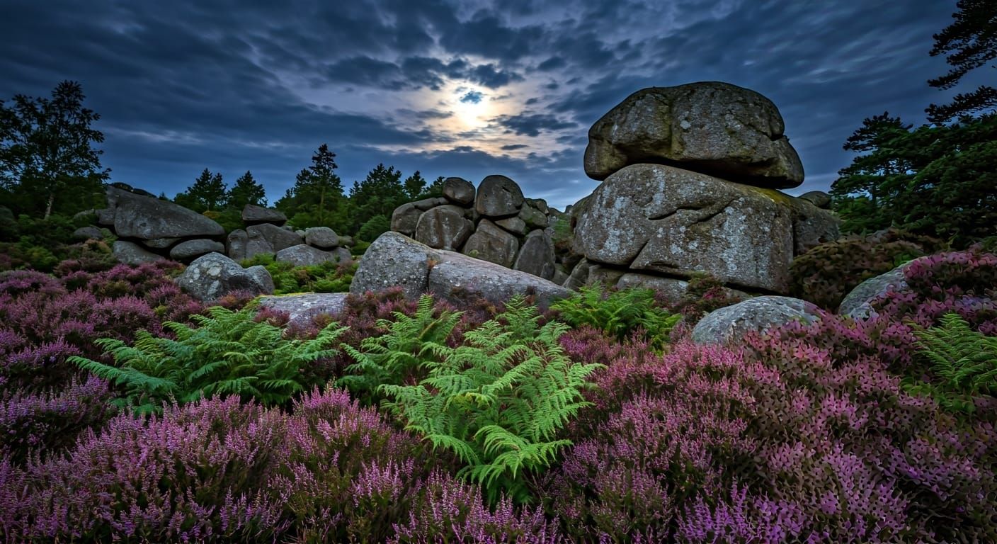 Moonlit Granite Blocks in Night Scene