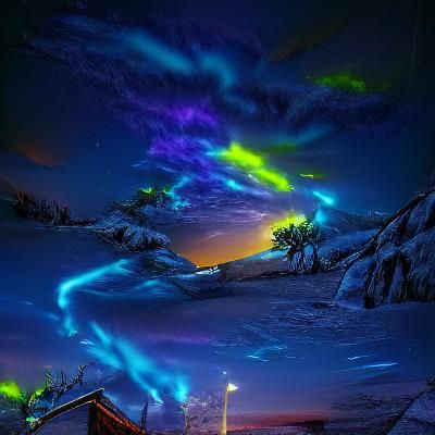 Arctic Winter Northern Lights in Neon
