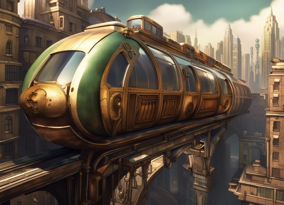 Steampunk Monorail in Art Deco Metropolis