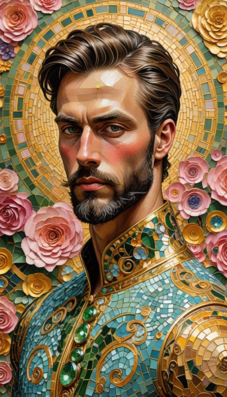 Glamorous Male Model in Gustav Klimt Style