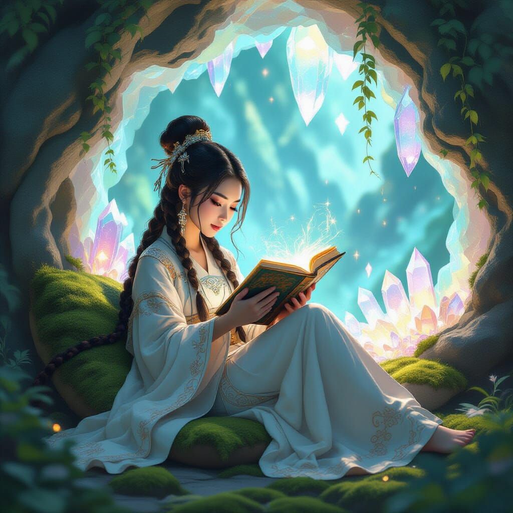 Crystal Geode Reading Nook, Ethereal Visionary Art