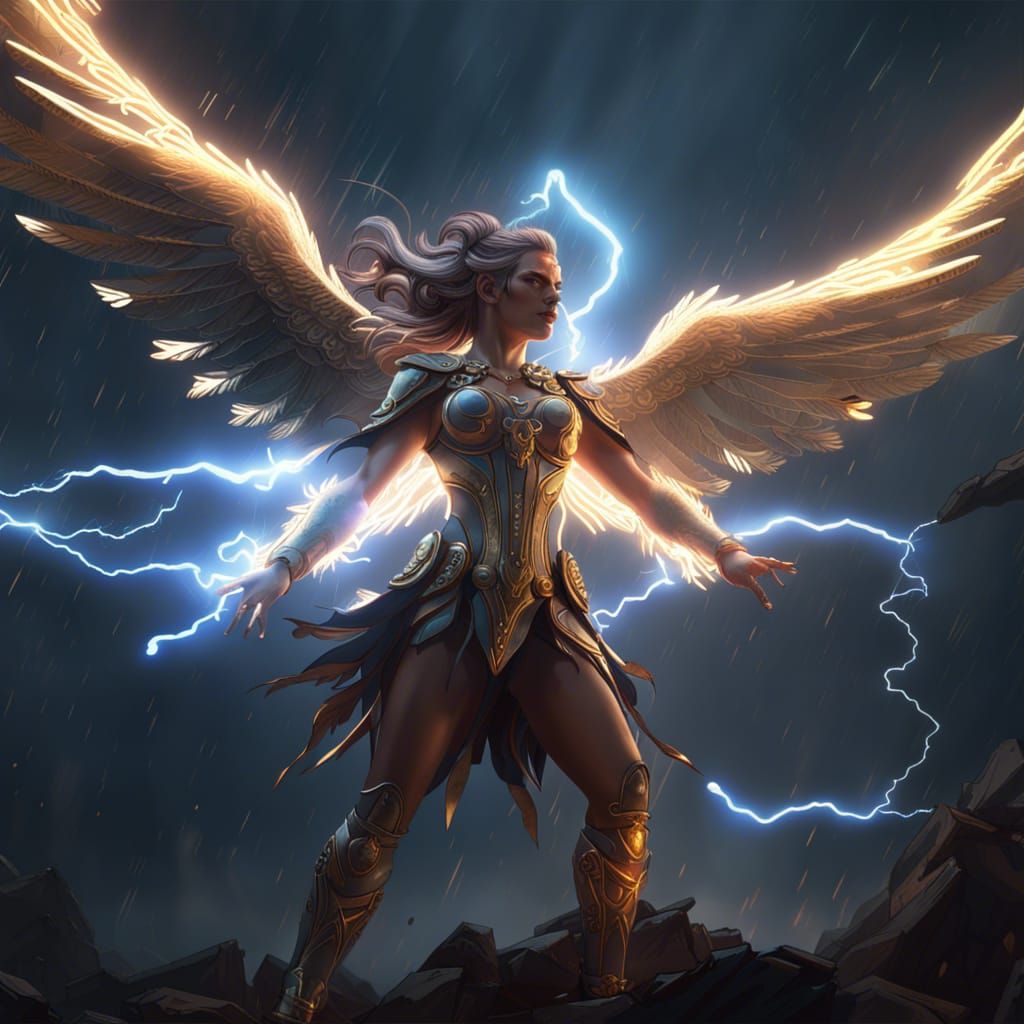 Artemis with Angel Wings in Dark Fantasy Style