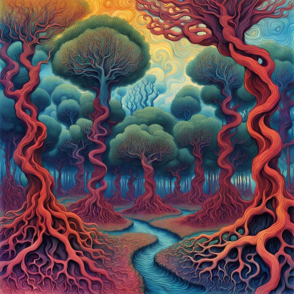 Psychedelic Intestine Trees in Vivid Colors