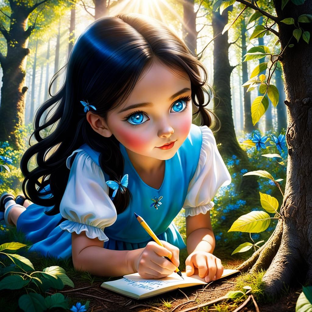 Girl Writes Name with Branches in Sunlight