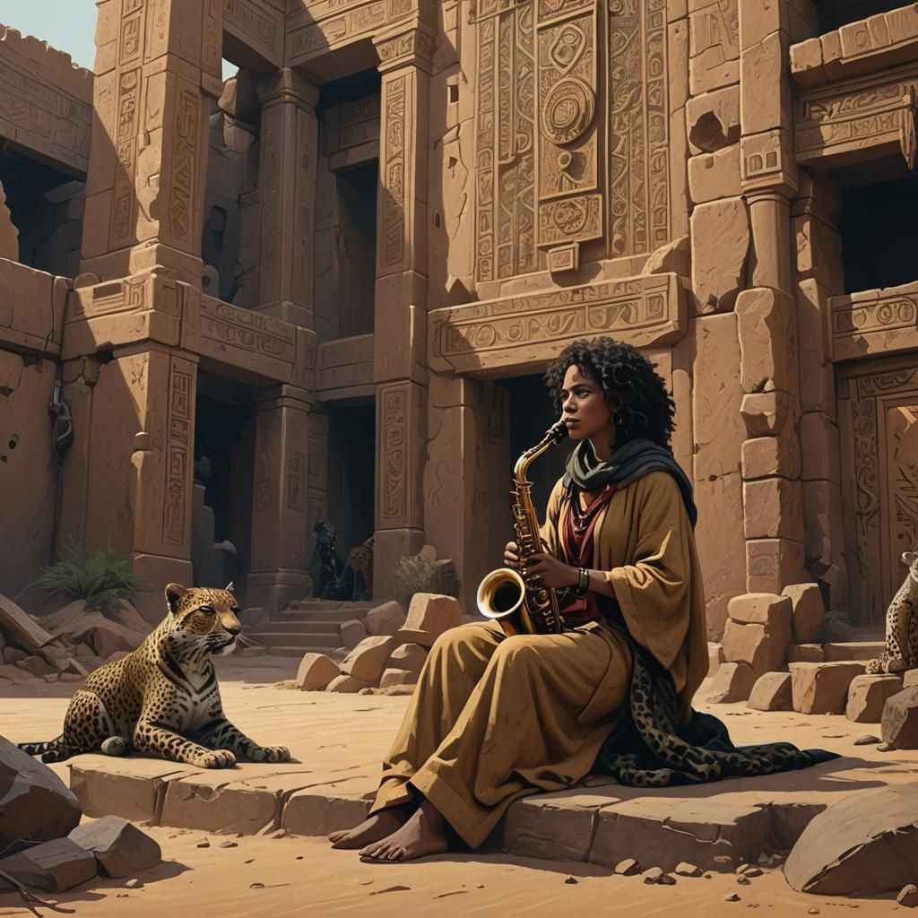 Half-Elf Bard in Ancient Desert Temple Ruins