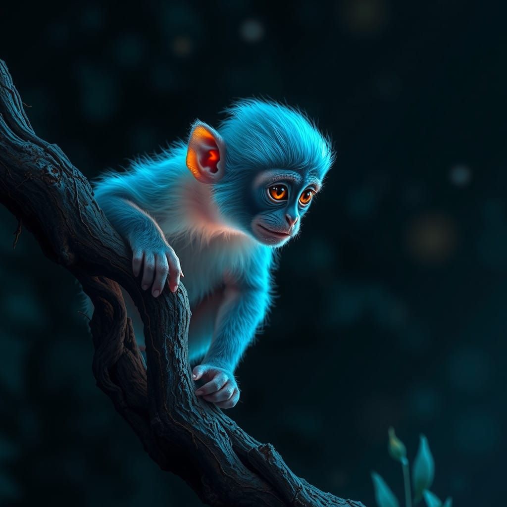 Ethereal Bioluminescent Monkey in Nocturnal Forest