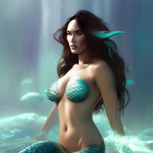 Megan Fox as Mermaid: Detailed Digital Portrait