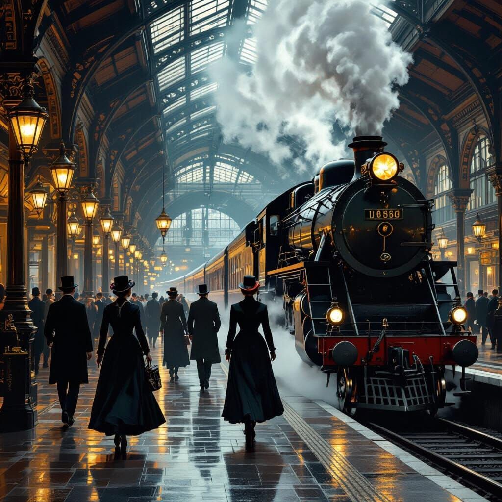 Victorian Era Train Station in Cinematic Style