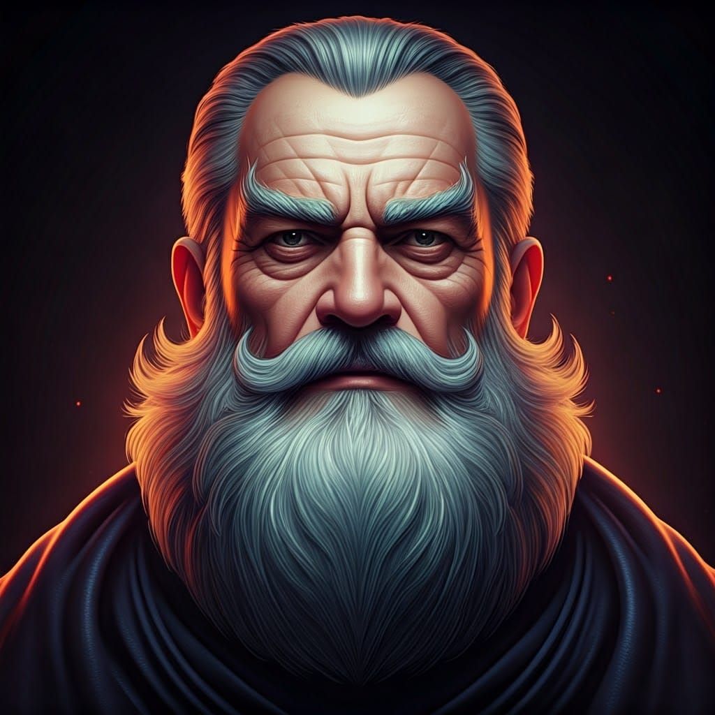 Regal Man with Whimsical Beard in Hyperdetailed Style