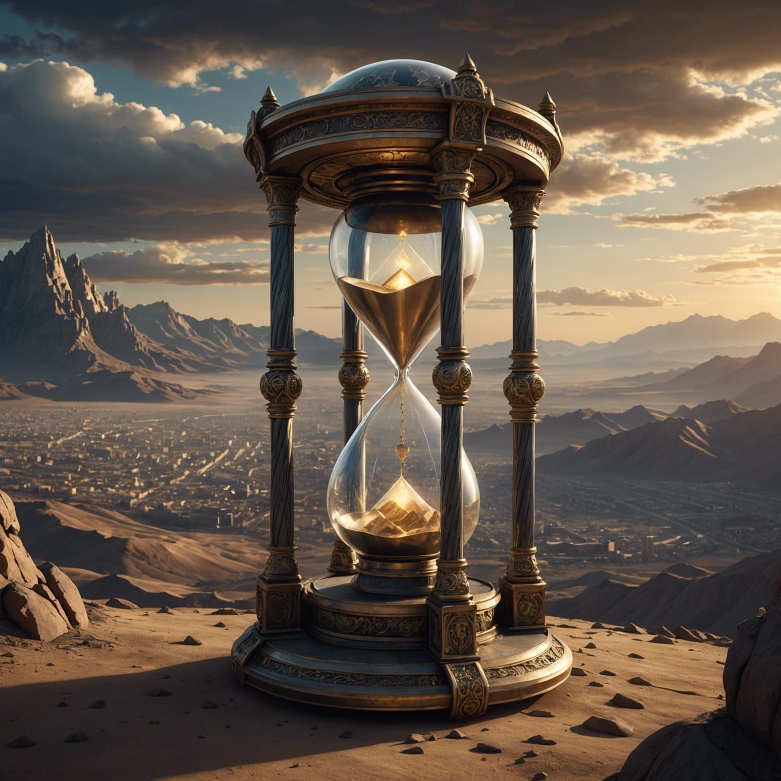 Hourglass Cityscapes: A Surreal Digital Render