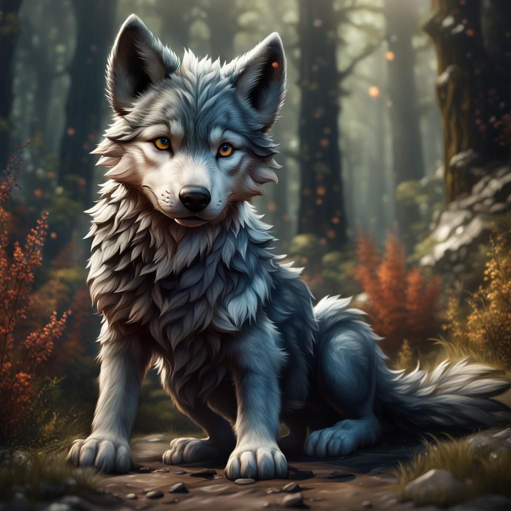 Cute Realistic Wolf Cub in Detailed Matte Painting