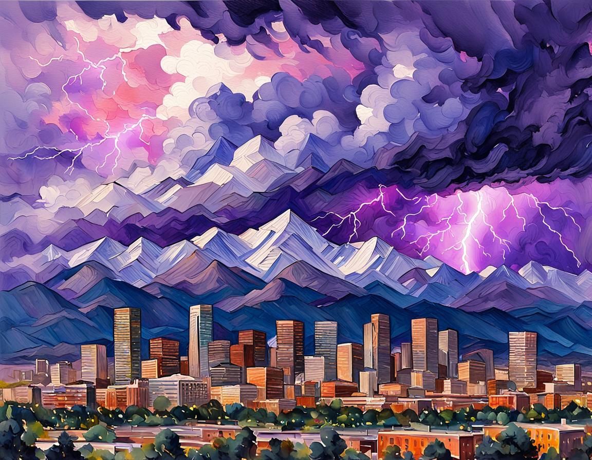 Denver Thunderstorm: Gouache and Watercolor Impressionism