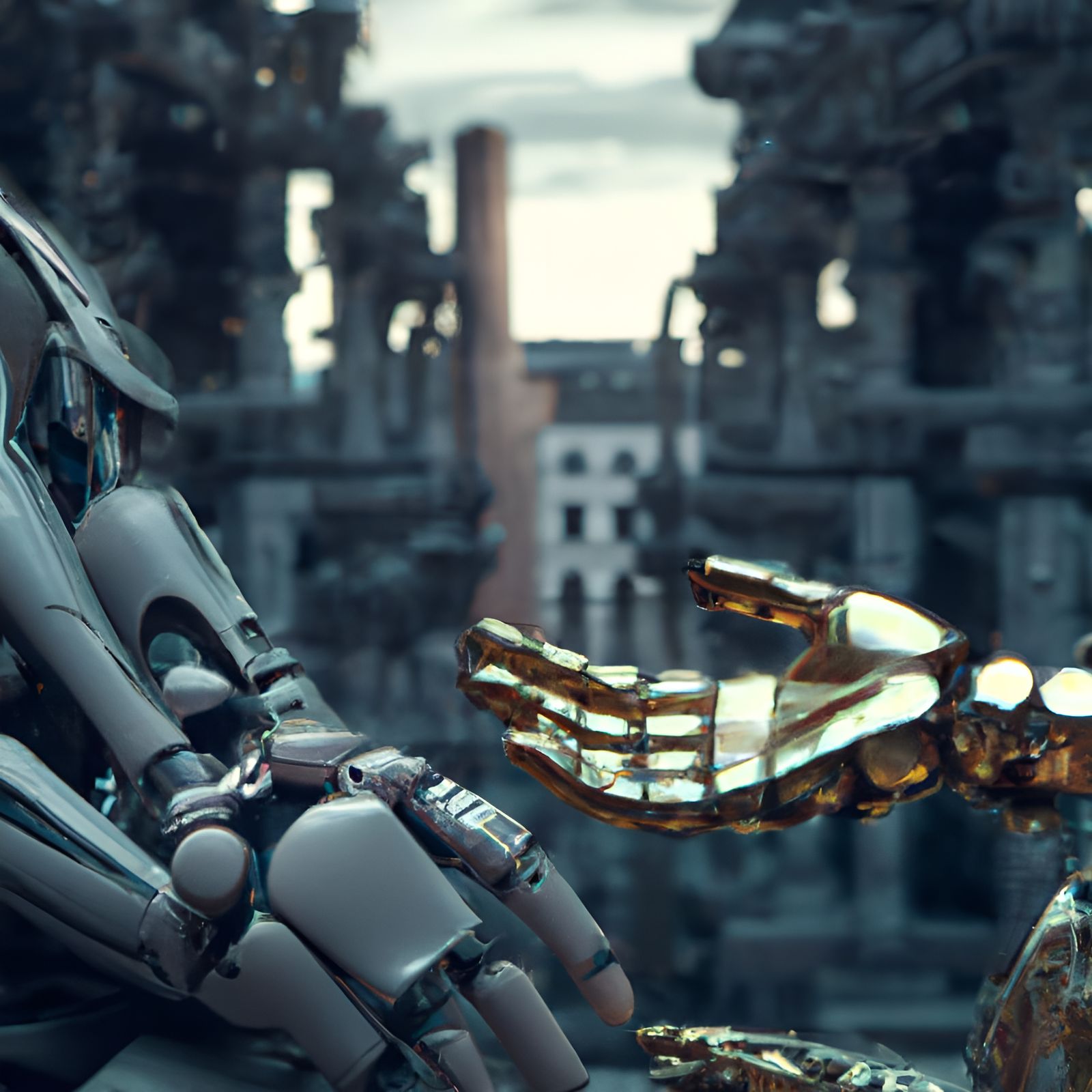 Robot and Human Hands in Art Nouveau Rococo Style