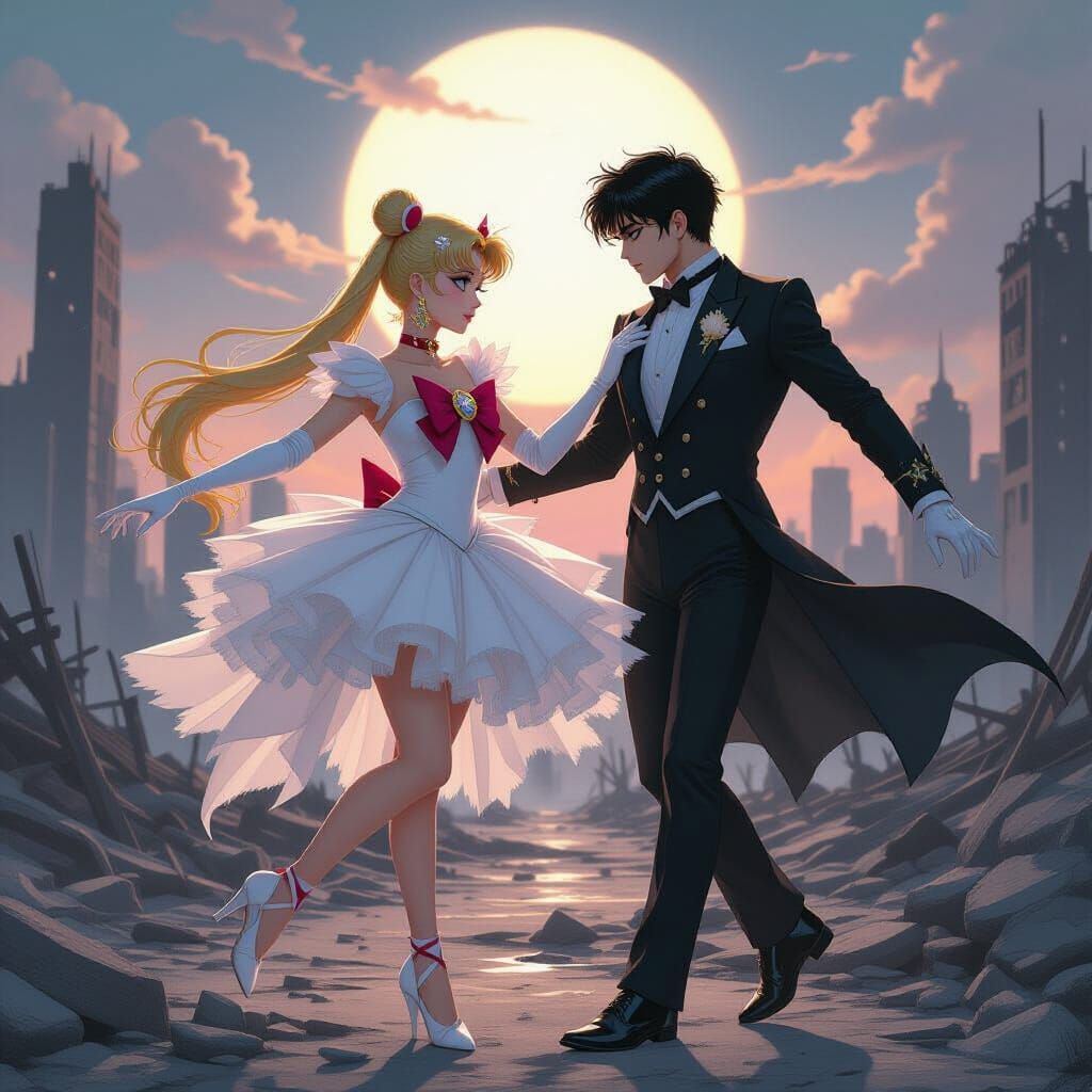 Sailor Moon and Tuxedo Mask Dance in Ruins