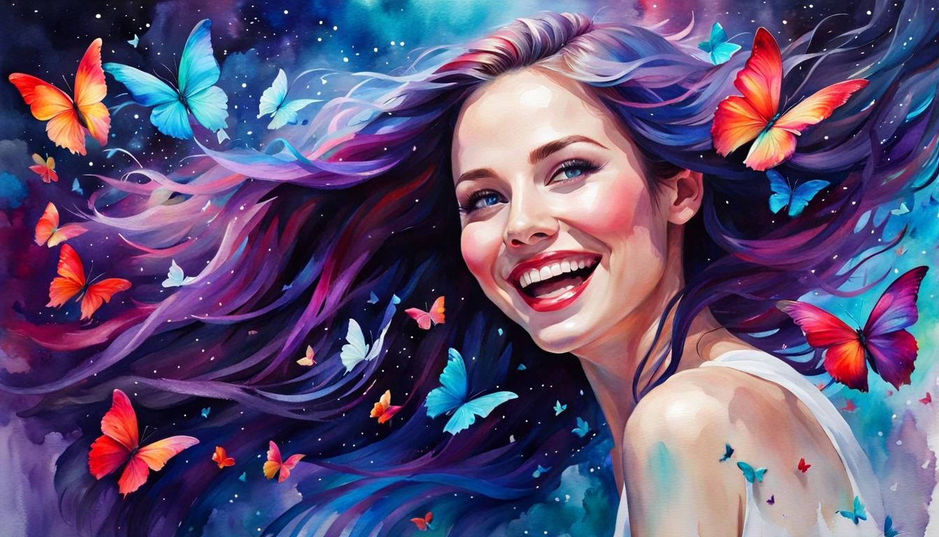 Galaxy Girl Portrait in Watercolor Style