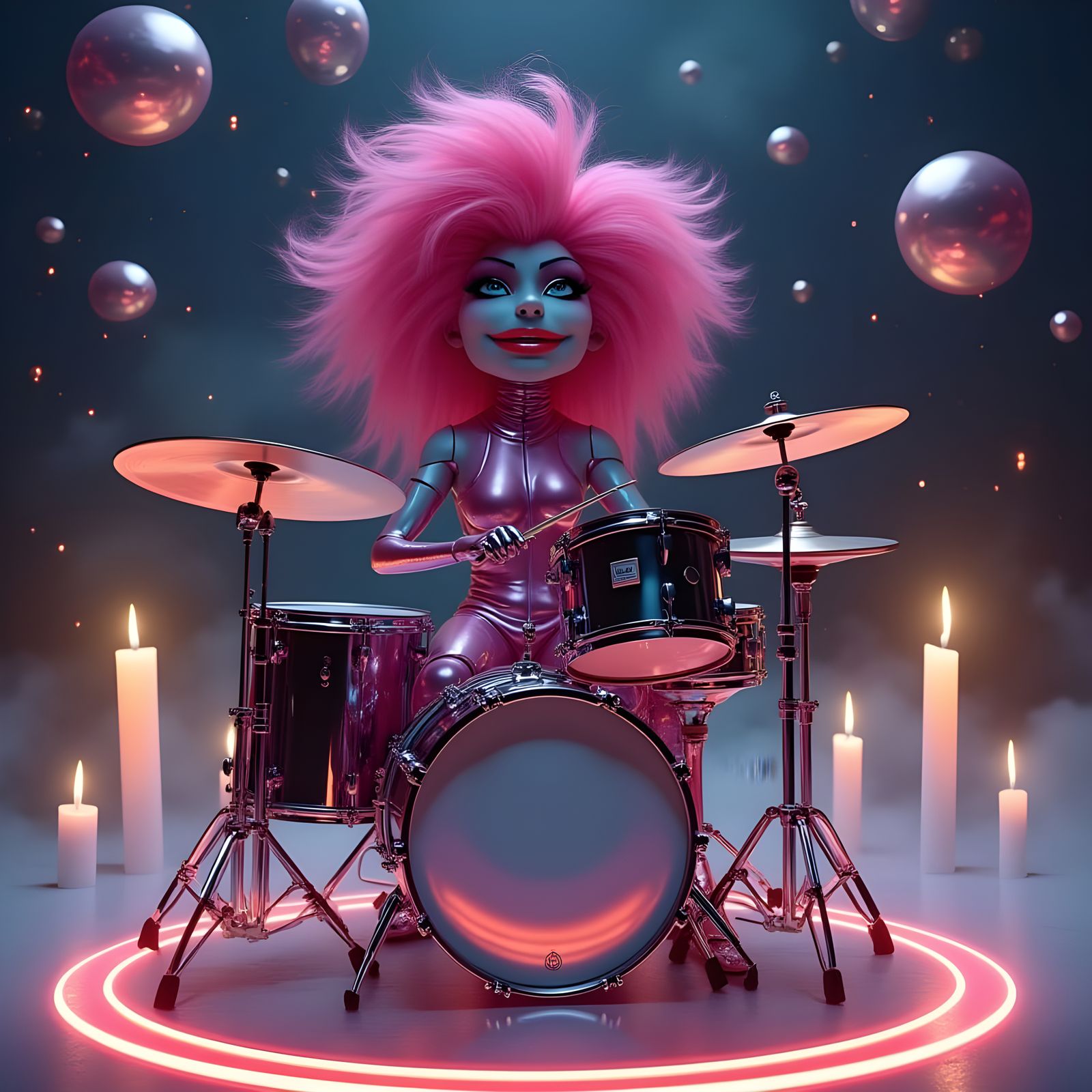 Muppet Queen Drummer in Deep Space, Digital Art