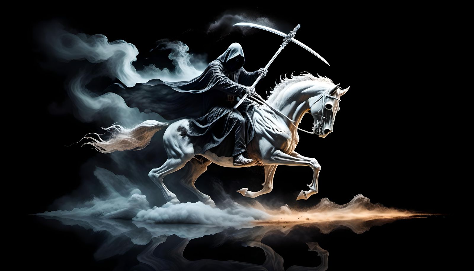 Grim Reaper on Pale Horse in Double Exposure