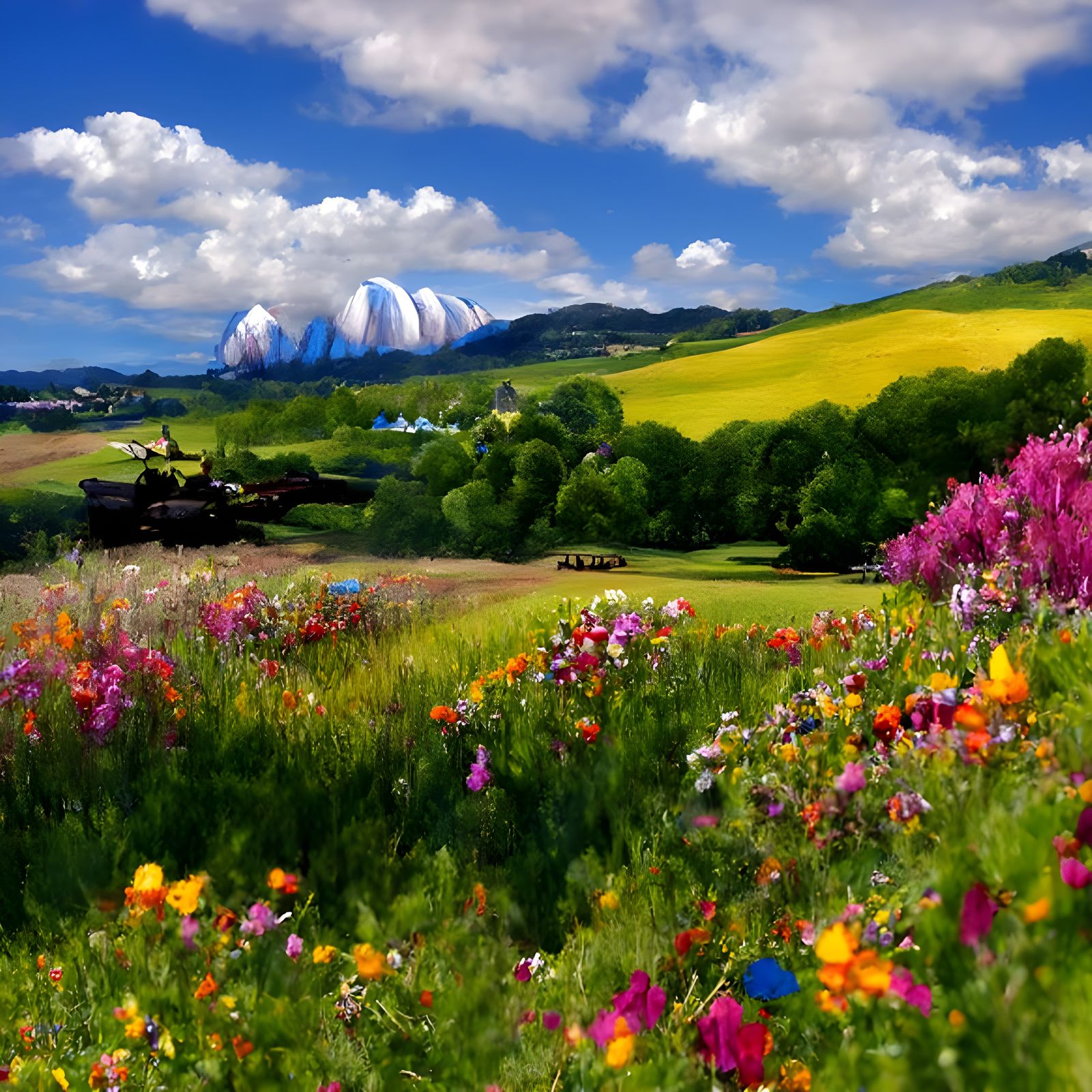 Colourful Flower Field Acrylic Painting