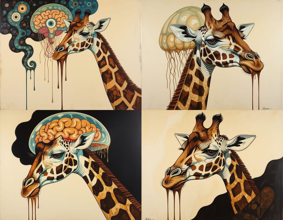 Surreal Mythical Giraffe-Jellyfish Hybrid in Oil Painting St...