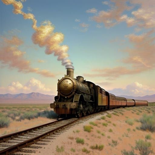 Impressionist Desert Trains in Warm Golden Light