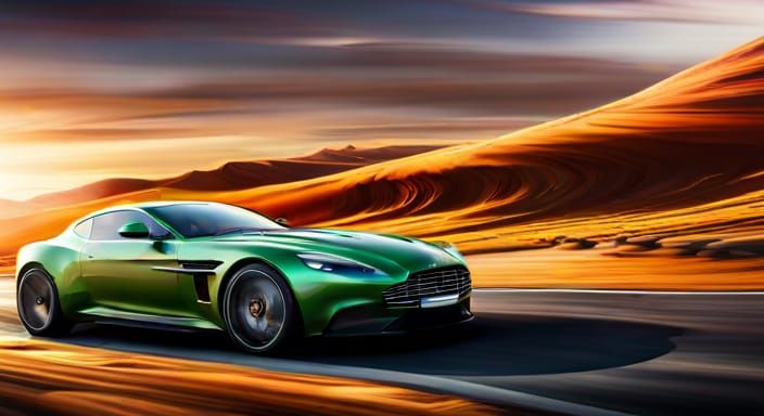 Aston Martin in Post-Apocalyptic Landscape, Digital Illustra...