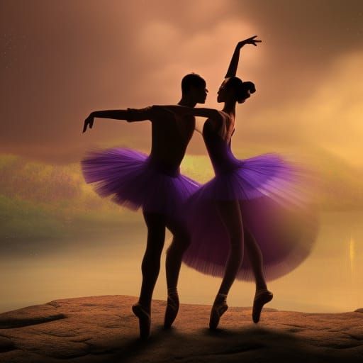 Ballet Couple Dancing in Fantasy Landscape