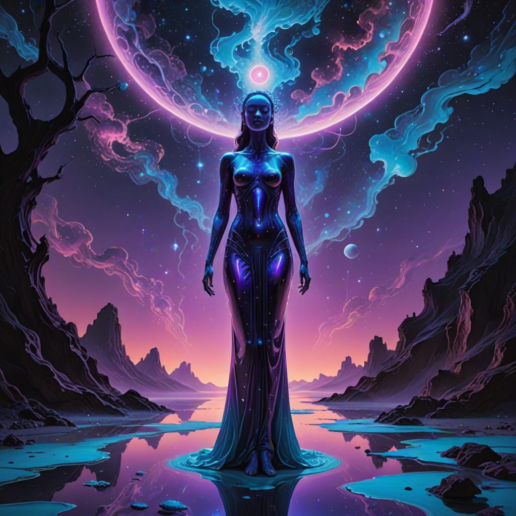 Dreamlike Goddess in Cosmic Landscape
