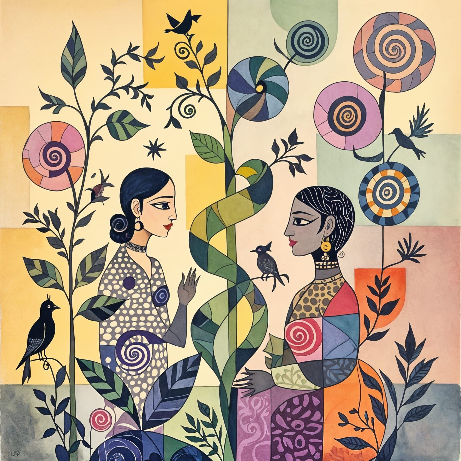 Complex Ink Drawing in Paul Klee Style