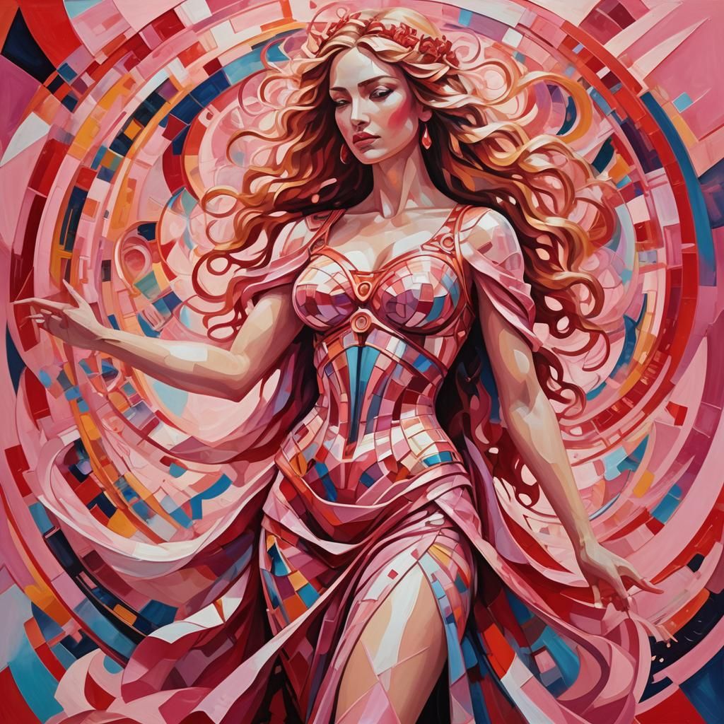 Aphrodite in Vibrant Abstract Geometric Art